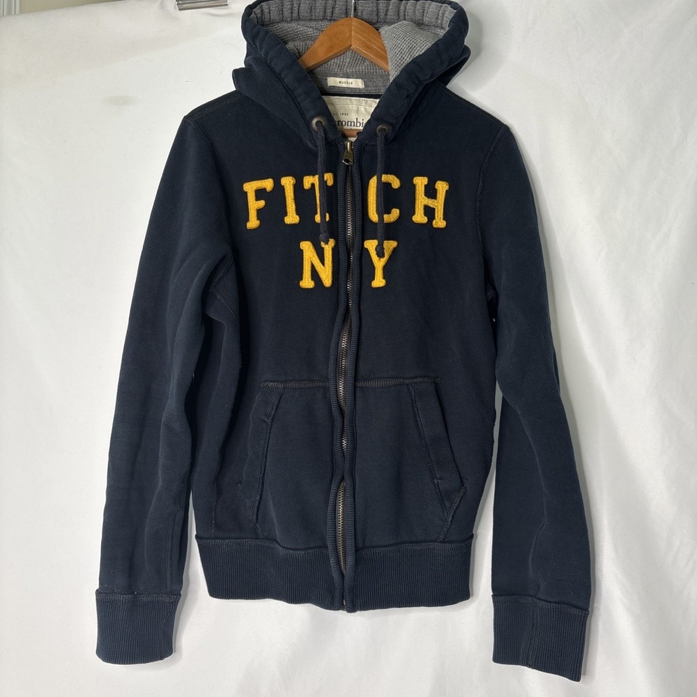 Vtg Abercrombie & Fitch Men's Muscle Fit Full Zip Waffle Hoodie Logo Pockets XL